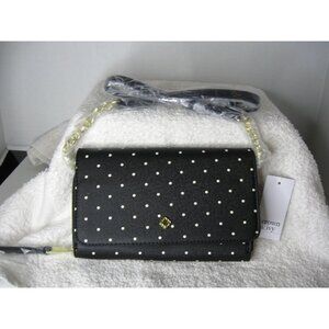 Crown & Ivy Black/White Polka Dot Crossbody Bag With Gold Chain Strap